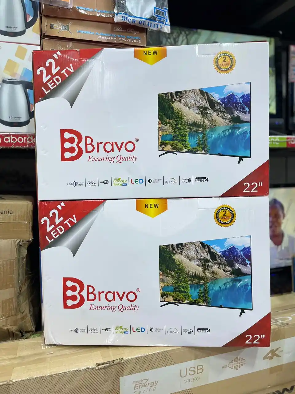 Bravo Tv Inch 22 Double Glasss Ina Usb ,Voice Speaker, And Good Quality.