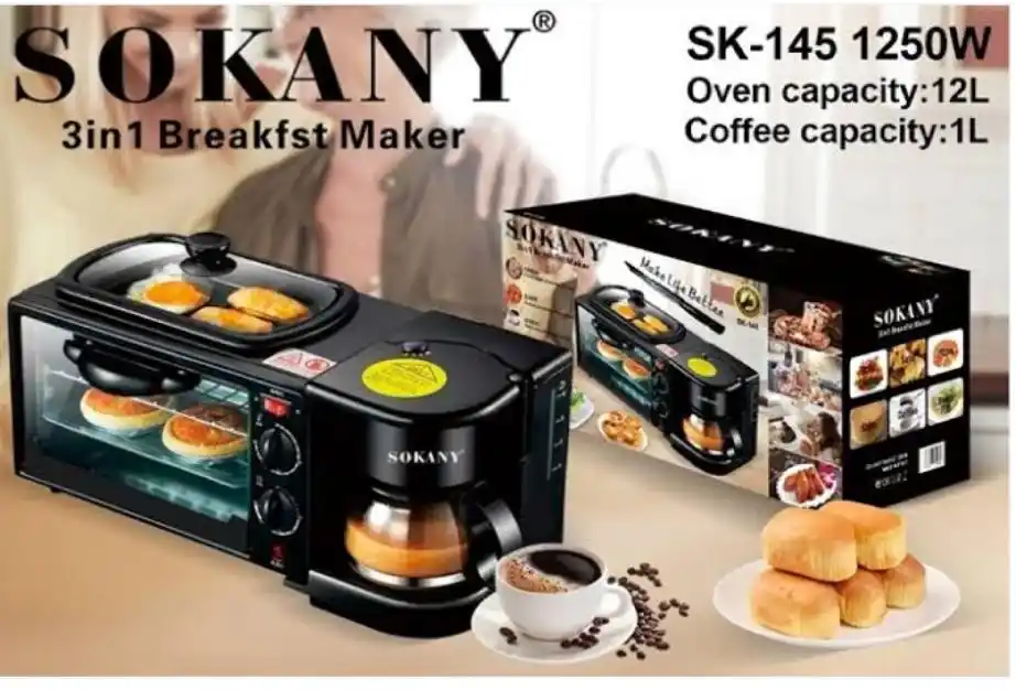 Sokany Breakfast Maker Power Source, Bundle Description, Frying Pan /Coffee ,3 In 1 Breakfast Station, 