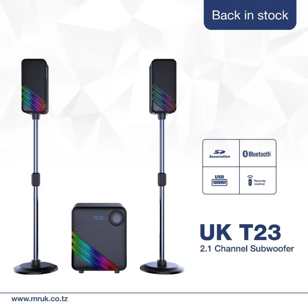 Mr Uk Subwoofer  Uk T 23 •Bluetooth Connectivity •2 Standing Loud Tweeters •Usb And Sd Card Ports •Fm Radio Support •Remote Controller •Av Input Wires For Tv Connection •Aux Input