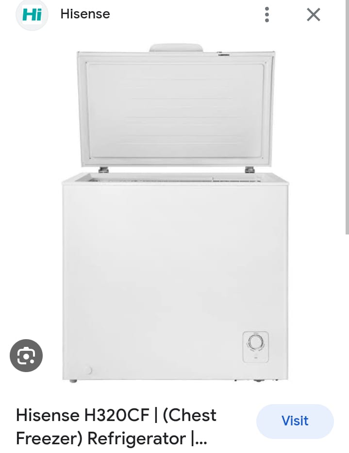 H320Cf Hisense H320Cf | (Chest Freezer) Refrigerator Specifications	 Product Type	Chest Freezer Net Capacity	 Total (L)	245 Refrigerator (L)	0 Freezer (L)	245