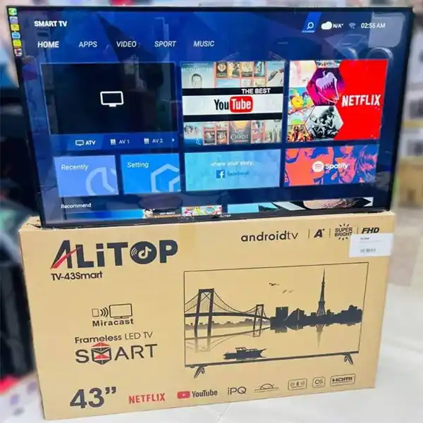 Alitop Smart Frameless Inch 43  Display, Hd, Smart Features,Elevision Miracast, Androidtv, Netflix, Youtube. 