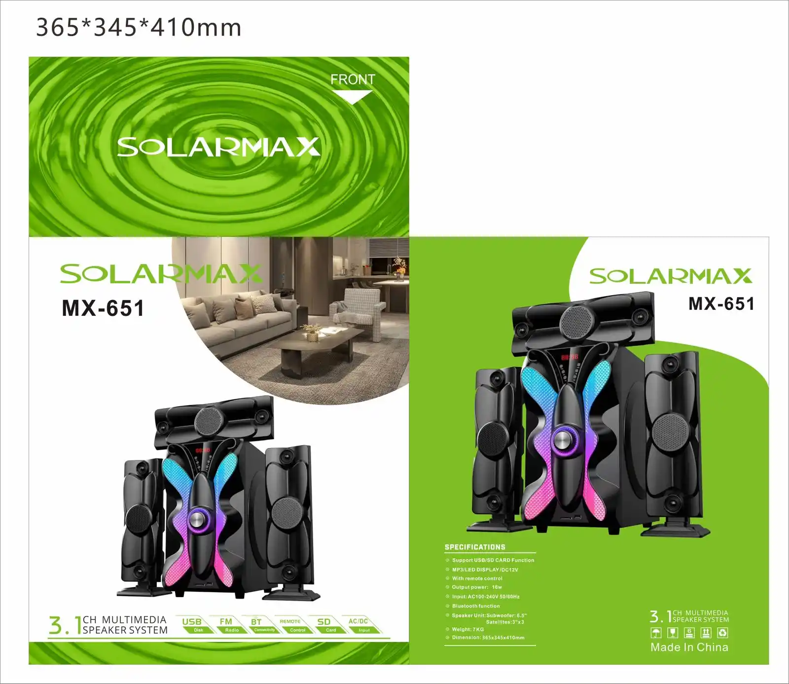 Solarmax Subwoofer Mx 651 Usb,Fm,Bluetooth,Sd Card,High Sound Bass,Ac-Dc..